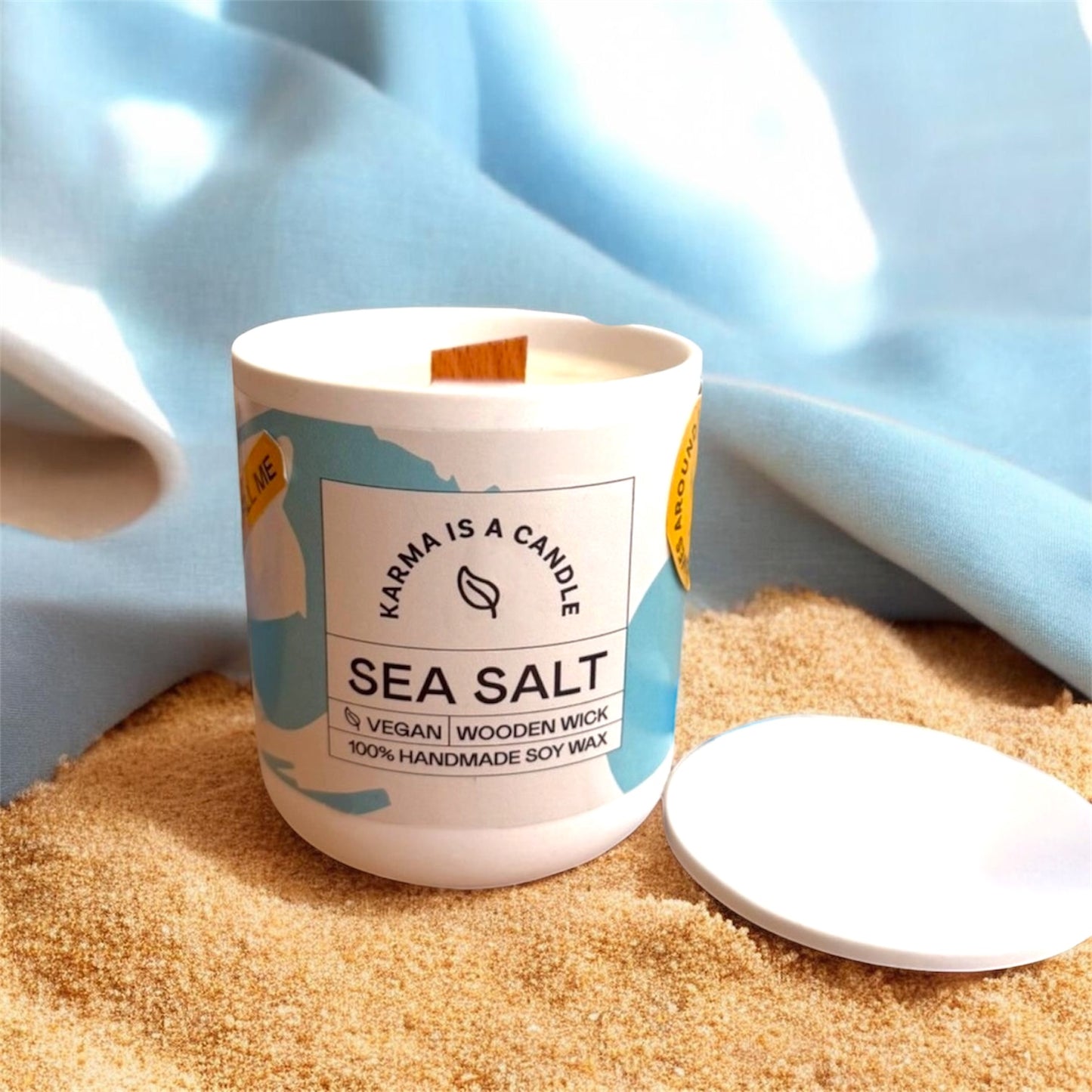 Handmade candle in ceramic container with lid - Sea Salt