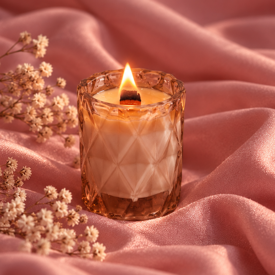 VALERIA - PINK PEACHY GLASS CANDLE. HANDMADE SOY CANDLE