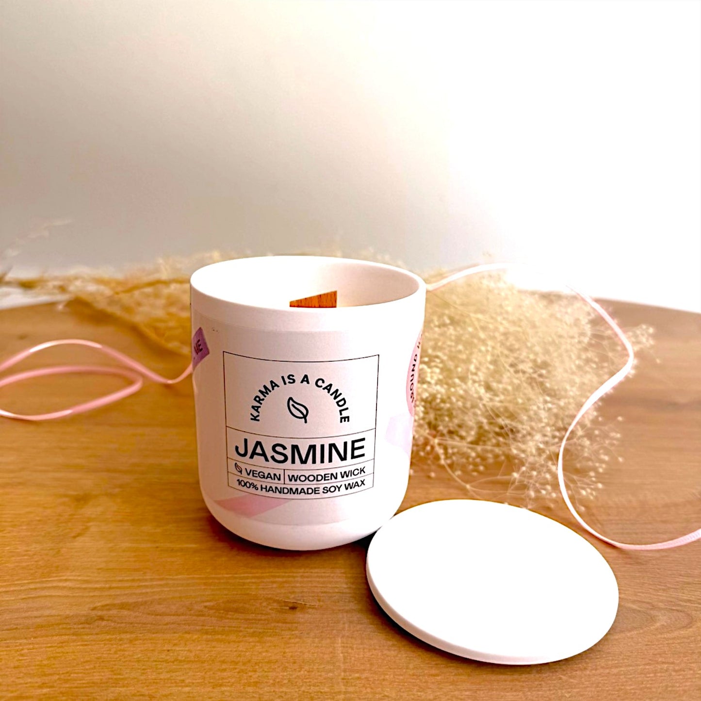 Handmade Soy Candle in a Ceramic Jar with Lid - Jasmine