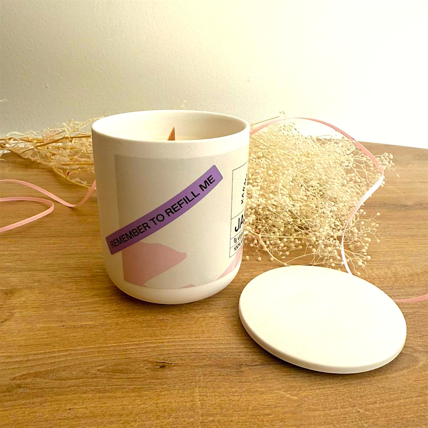 Handmade Soy Candle in a Ceramic Jar with Lid - Jasmine