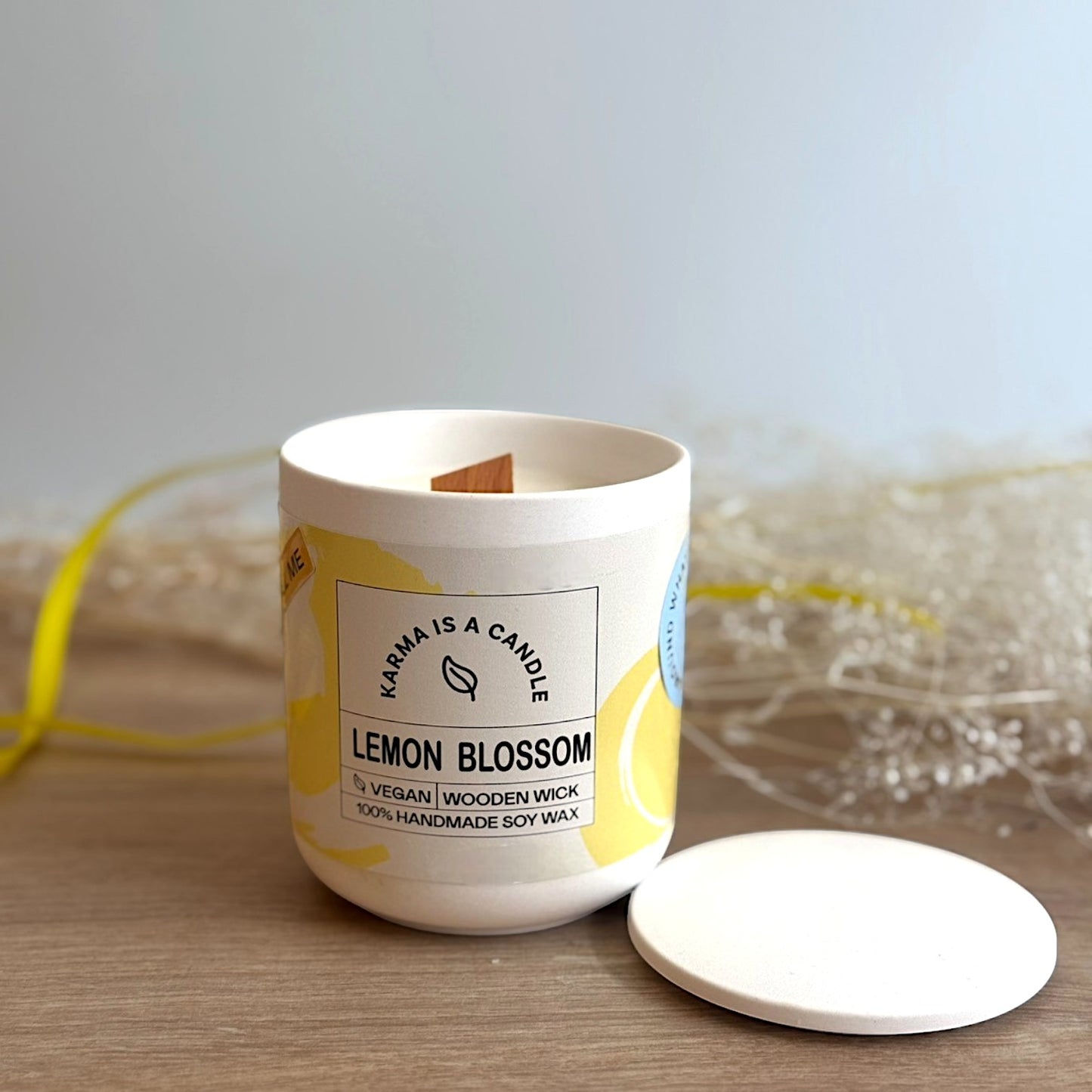 Handmade candle in ceramic container with lid - Lemon Blossom