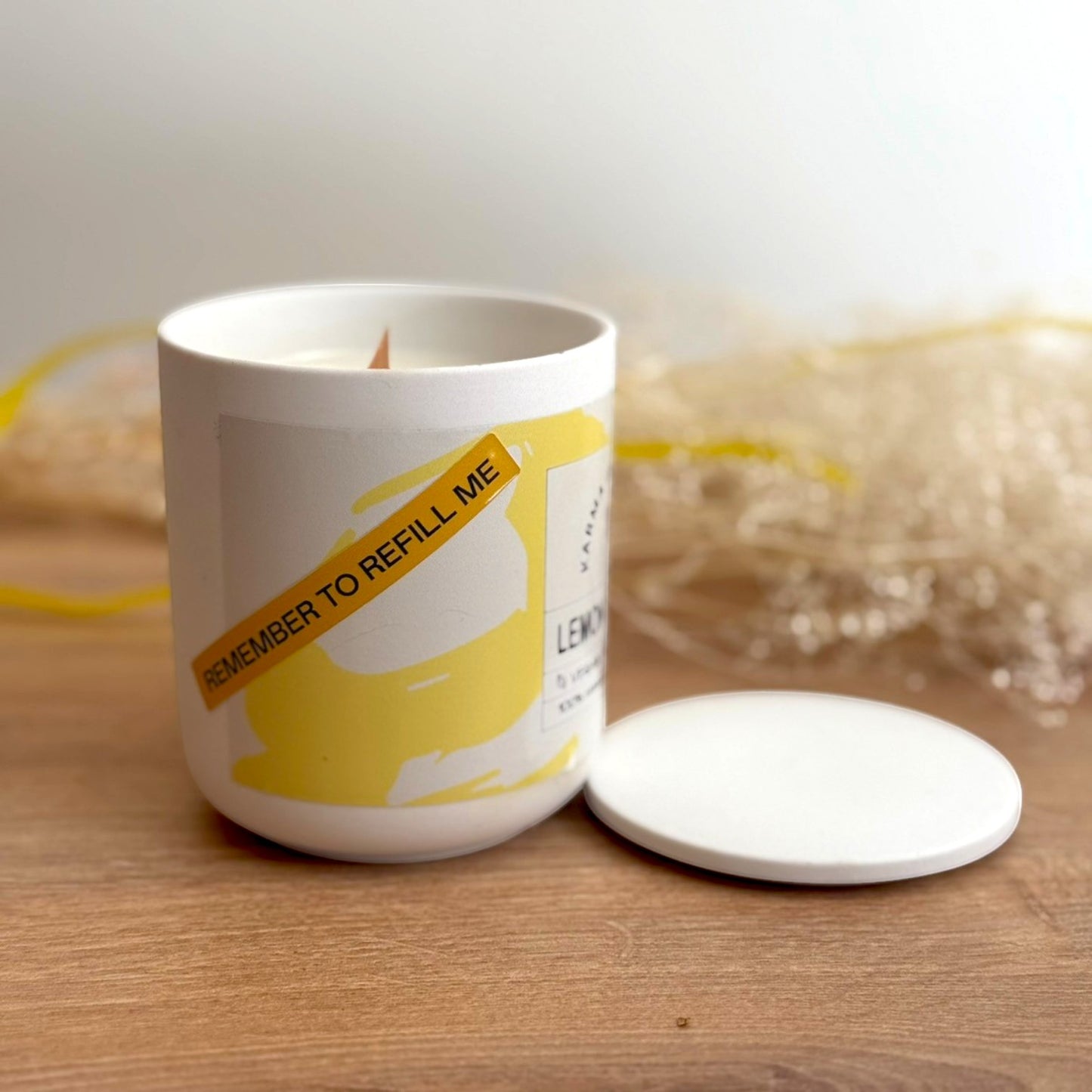 Handmade candle in ceramic container with lid - Lemon Blossom