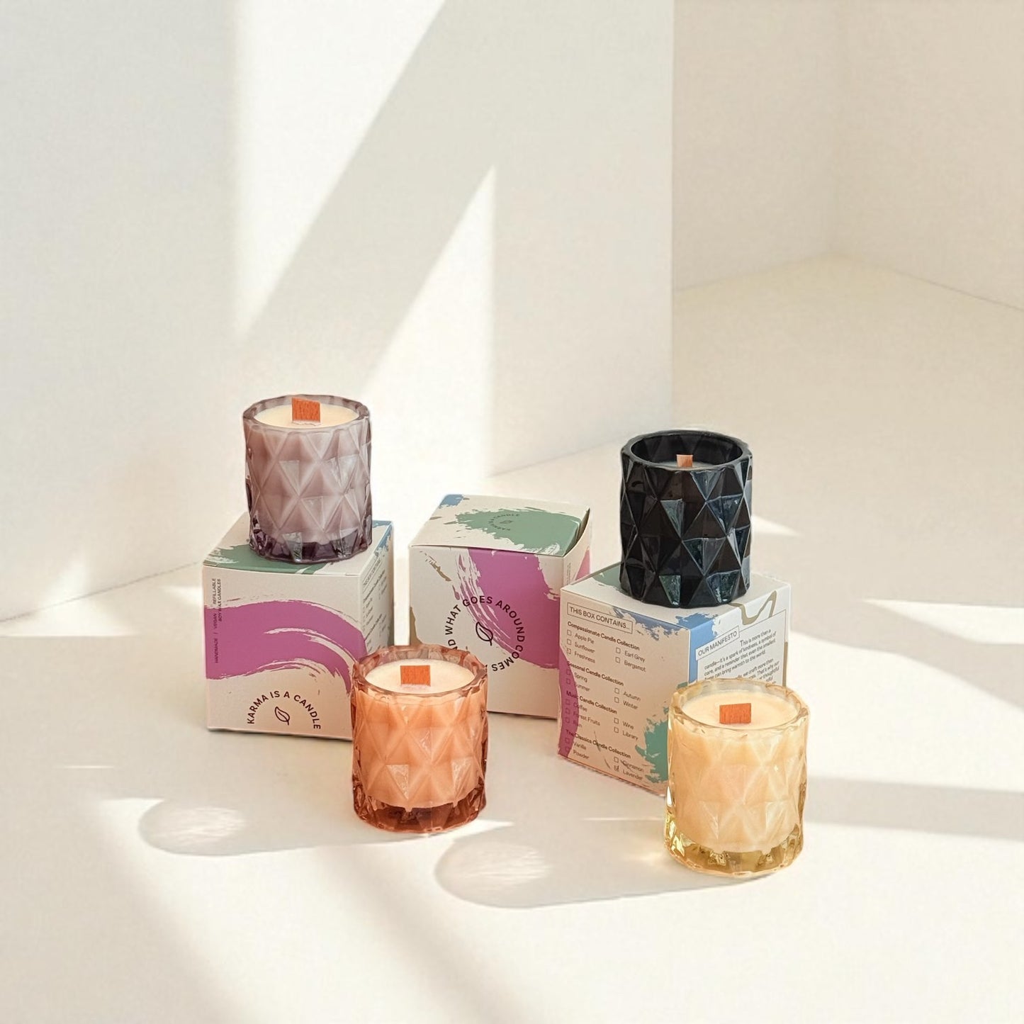 OBSIDIAN- BLACK GLASS DIAMOND CANDLE JAR. Handmade vegan soy candle