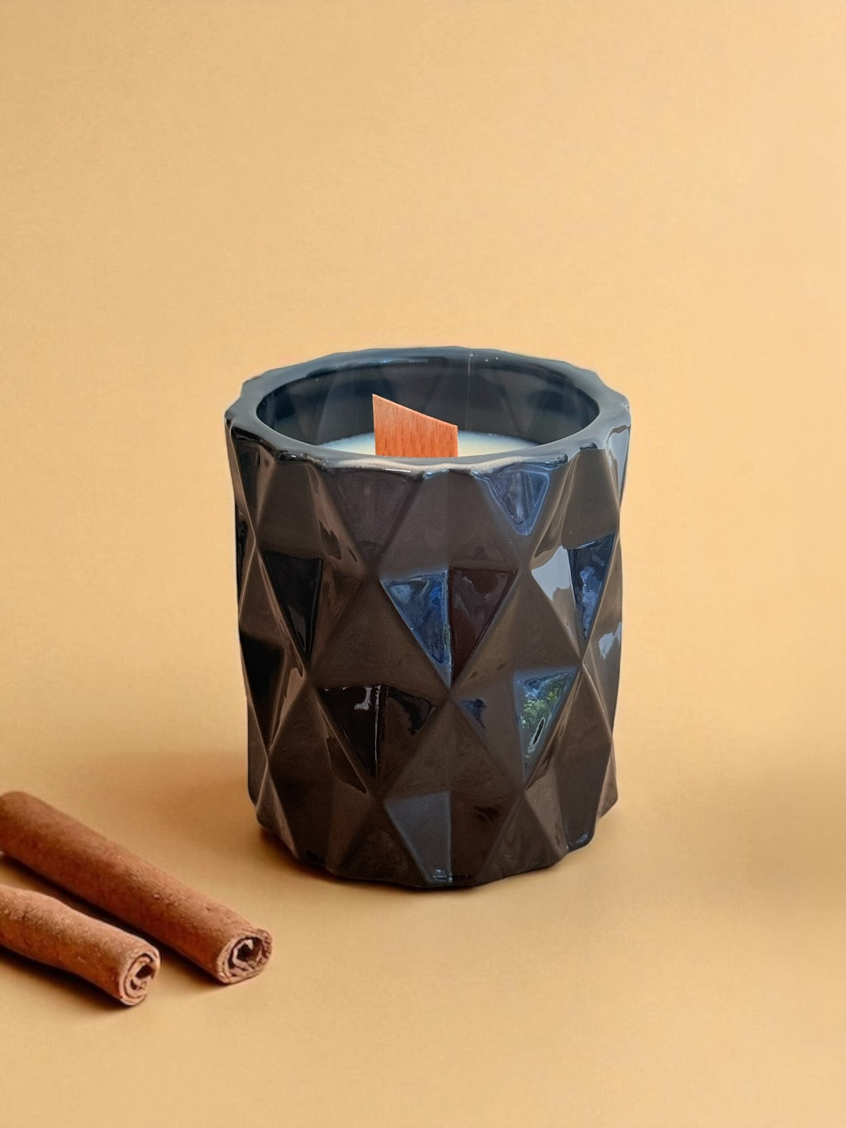 OBSIDIAN- BLACK GLASS DIAMOND CANDLE JAR. Handmade vegan soy candle