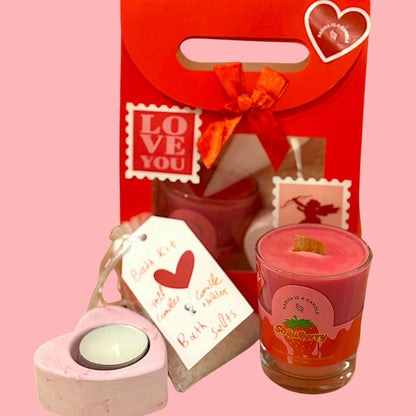 Romantic Bath Kit in a Red Bag – Strawberry Musical Candle &amp; Bath Salts
