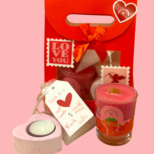 Romantic Bath Kit in a Red Bag – Strawberry Musical Candle &amp; Bath Salts