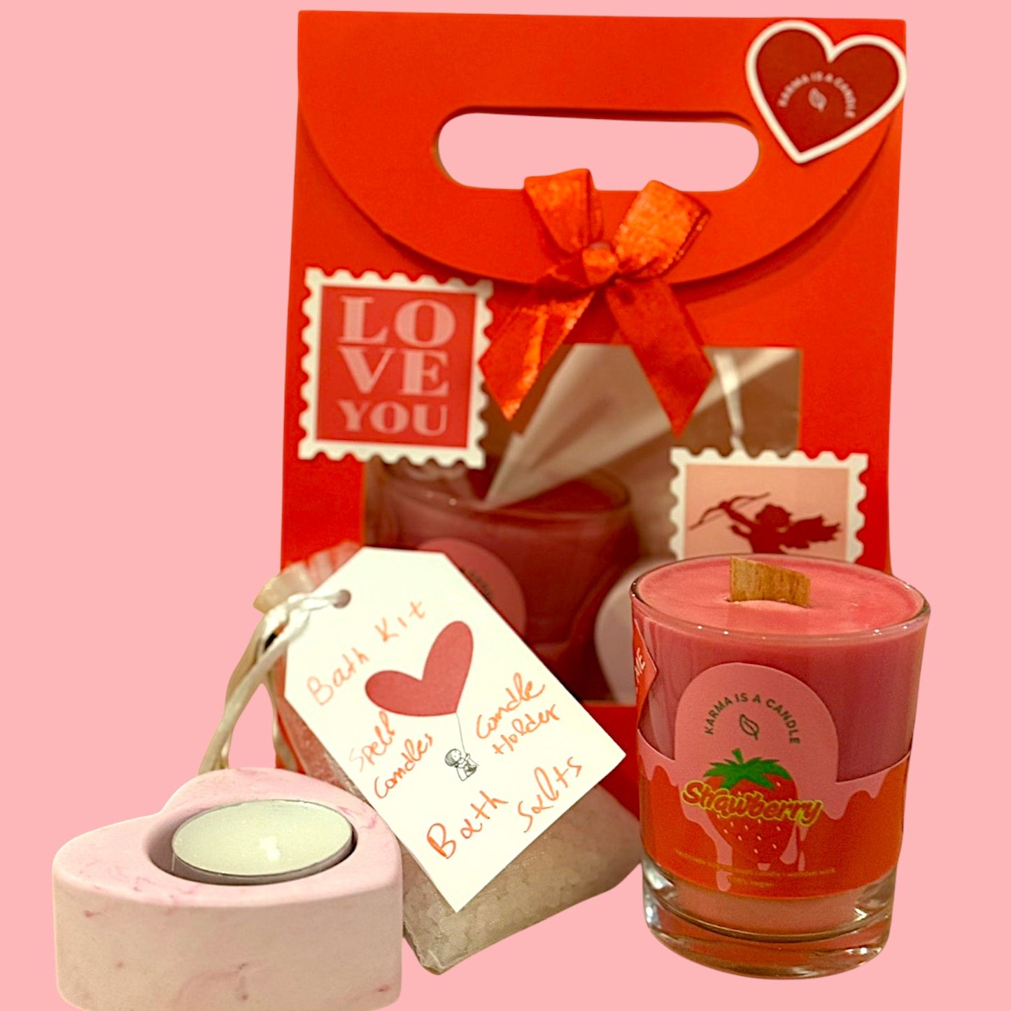 Romantic Bath Kit in a Red Bag – Strawberry Musical Candle &amp; Bath Salts