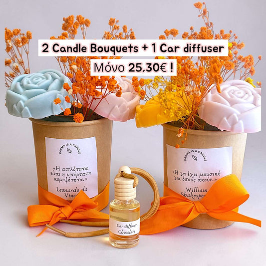 2 Candle Bouquets + 1 Car diffuser
