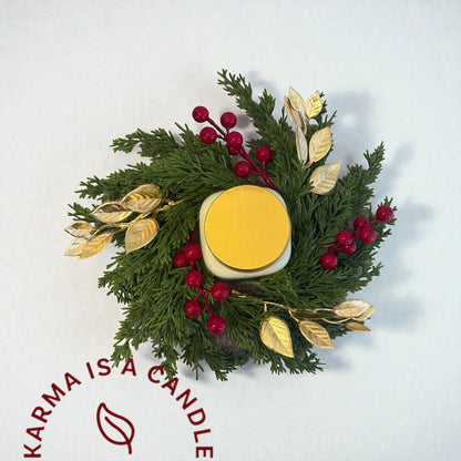 Διακόσμηση χριστουγεννιάτικου τραπεζιού- Χριστουγεννιάτικο στεφάνι με κερί για το χριστουγεννιάτικο τραπέζι