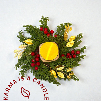 Διακόσμηση χριστουγεννιάτικου τραπεζιού- Χριστουγεννιάτικο στεφάνι με κερί για το χριστουγεννιάτικο τραπέζι