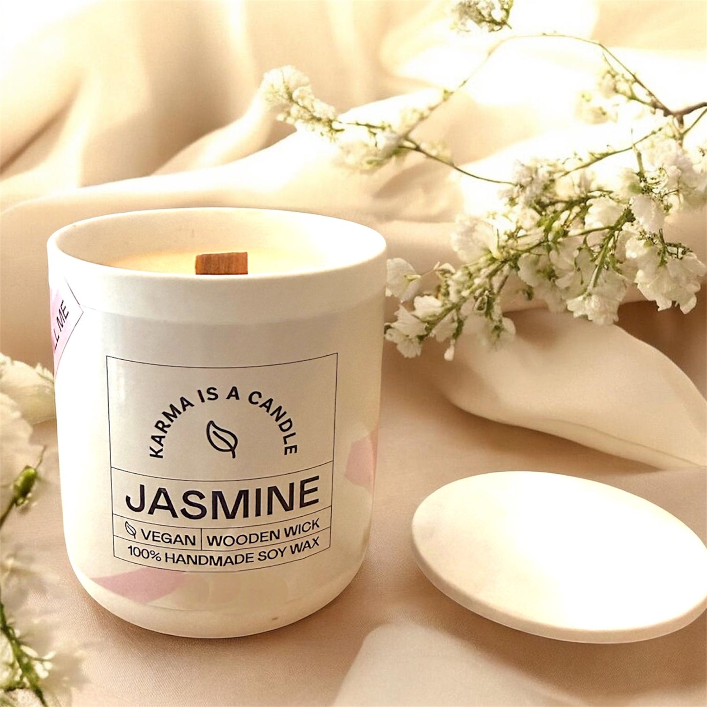 Handmade Soy Candle in a Ceramic Jar with Lid - Jasmine