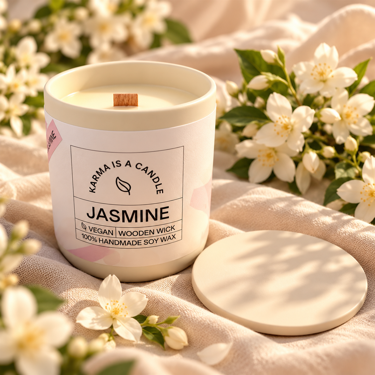 Handmade Soy Candle in a Ceramic Jar with Lid - Jasmine