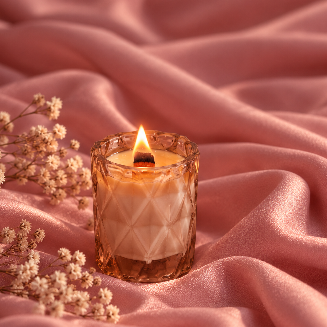 VALERIA - PINK PEACHY GLASS CANDLE. HANDMADE SOY CANDLE