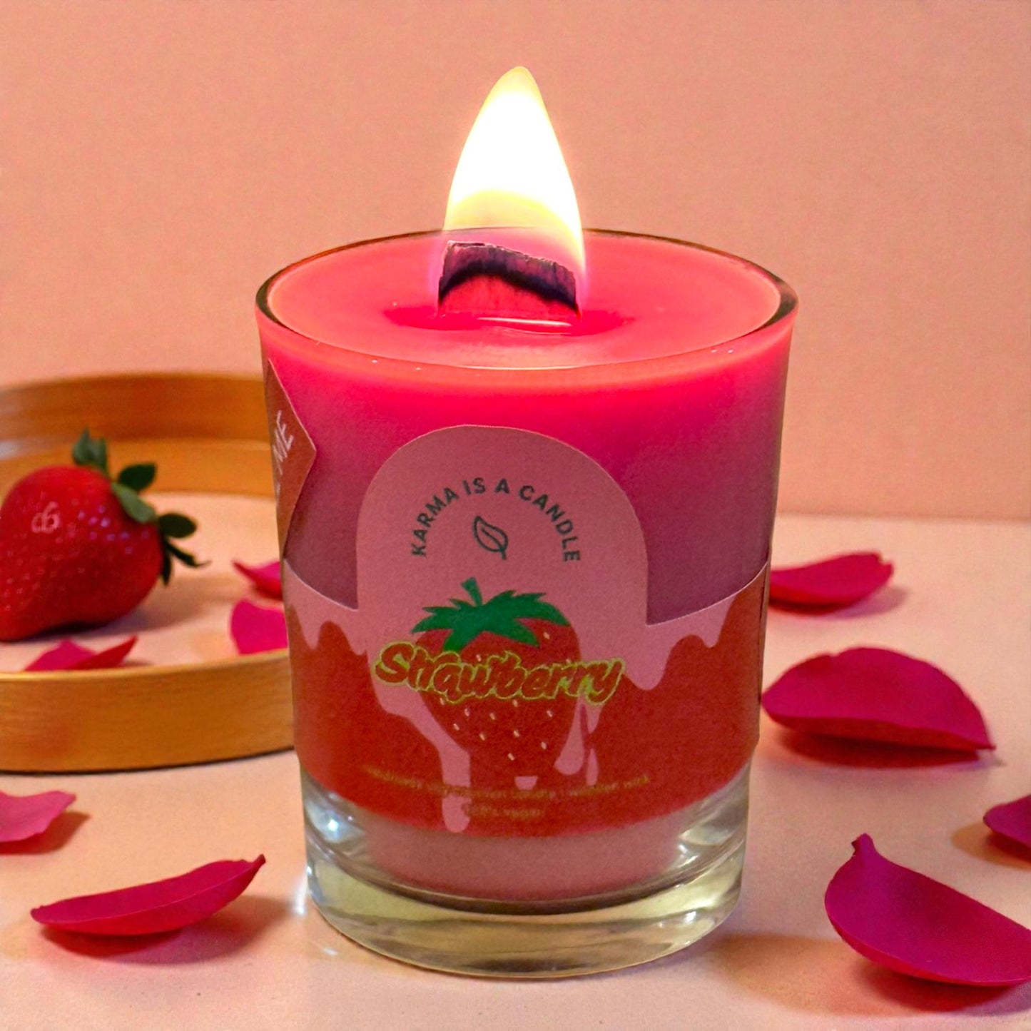 Handmade Musical Strawberry Candle with QR Playlist – Refillable | Soy &amp; Coconut Wax (127ml)