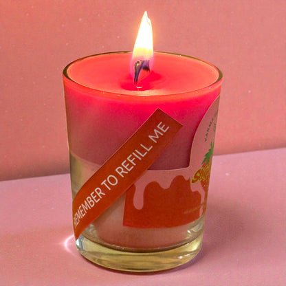 Handmade Musical Strawberry Candle with QR Playlist – Refillable | Soy &amp; Coconut Wax (127ml)