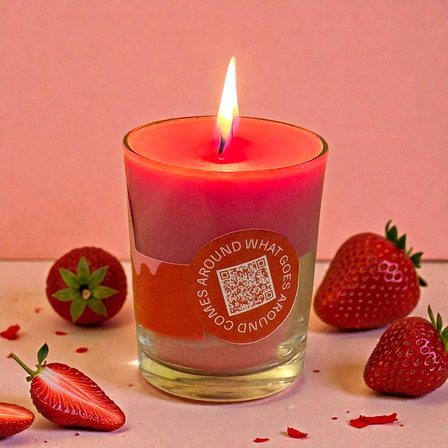 Handmade Musical Strawberry Candle with QR Playlist – Refillable | Soy &amp; Coconut Wax (127ml)