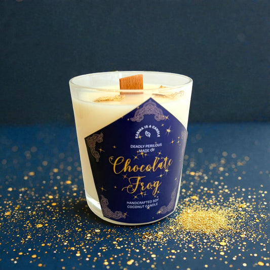 Chocolate frog candle- Χειροποίητο κερί από σόγια και καρύδα με το μαγικό άρωμα σοκολατένιου βατράχου