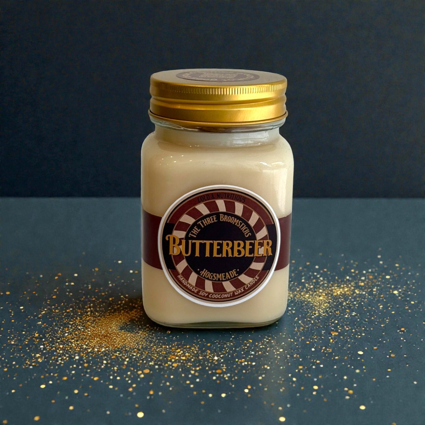 Butterbeer candle - Χειροποιήτο μουσικό κερί από σόγια και καρύδα με άρωμα butterbeer !