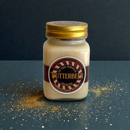Butterbeer candle - Χειροποιήτο μουσικό κερί από σόγια και καρύδα με άρωμα butterbeer !